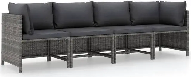 Alt view image 10 of 15 - vidaXL 4-Seater Patio Sofa with Cushions Gray Poly Rattan