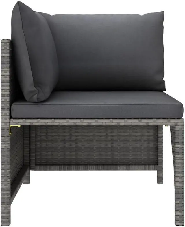 Alt view image 14 of 15 - vidaXL 4-Seater Patio Sofa with Cushions Gray Poly Rattan