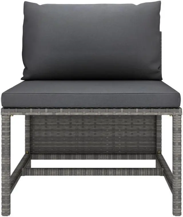 Alt view image 15 of 15 - vidaXL 4-Seater Patio Sofa with Cushions Gray Poly Rattan