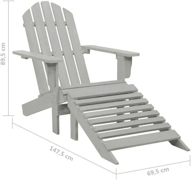 Alt view image 9 of 12 - vidaXL Patio Adirondack Chair with Ottoman&Table Solid Fir Wood Gray