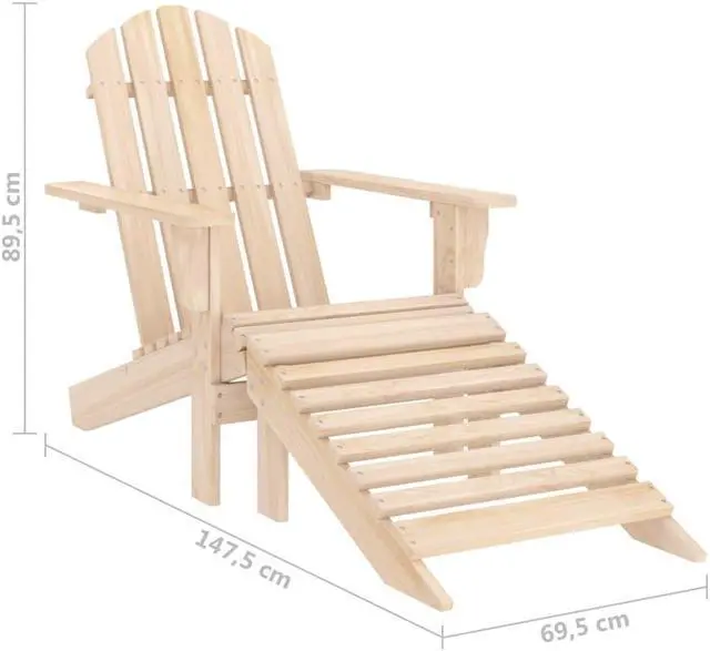 Alt view image 9 of 12 - vidaXL Patio Adirondack Chair with Ottoman and Table Solid Fir Wood