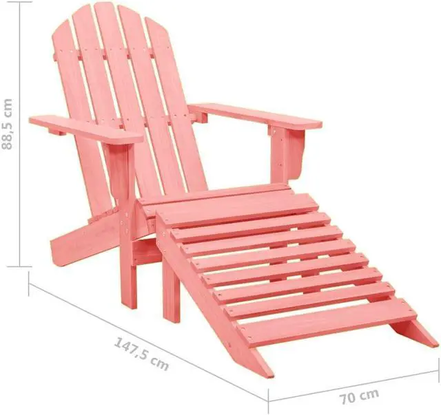 Alt view image 9 of 12 - vidaXL Patio Adirondack Chair with Ottoman Solid Fir Wood Pink