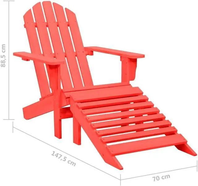 Alt view image 9 of 12 - vidaXL Patio Adirondack Chair with Ottoman Solid Fir Wood Red