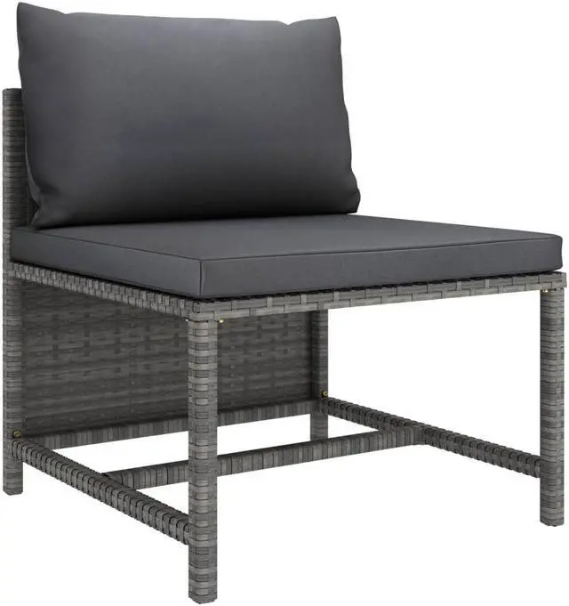 Alt view image 11 of 14 - vidaXL 3 Piece Patio Sofa Set with Cushions Gray Poly Rattan