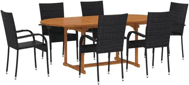 Alt view image 2 of 7 - vidaXL Patio Dining Set 7 Piece Outdoor Table and Chair Set Poly Rattan Black