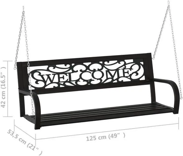Alt view image 14 of 17 - vidaXL Patio Swing Bench 49.2" Steel and Plastic Black