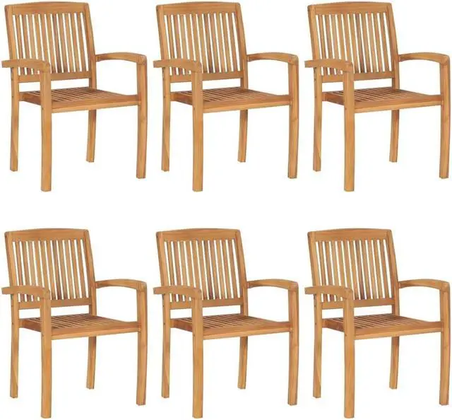 Alt view image 2 of 7 - vidaXL 6x Solid Teak Wood Stacking Patio Chairs with Cushions Garden Seating