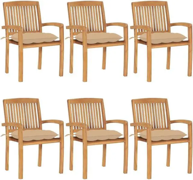 Main image of vidaXL 6x Solid Teak Wood Stacking Patio Chairs with Cushions Garden Seating