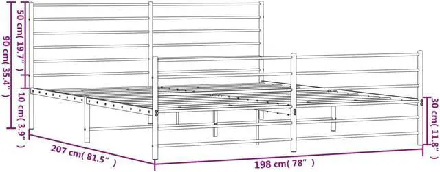 Alt view image 4 of 7 - vidaXL 12 Inch King Metal Bed Frame with Headboard & Footboard, No Box Spring Needed, Noise Free Platform Bed Frame with Steel Slats, Easy Assembly, Under Bed Storage, Minimalist, White
