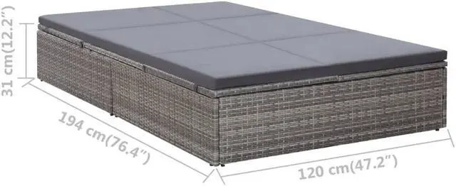 Alt view image 3 of 6 - vidaXL Double Sun Lounger with Cushion Poly Rattan Gray Garden Outdoor Seating
