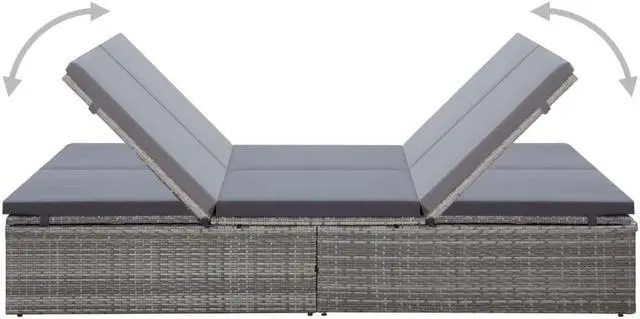 Alt view image 5 of 6 - vidaXL Double Sun Lounger with Cushion Poly Rattan Gray Garden Outdoor Seating