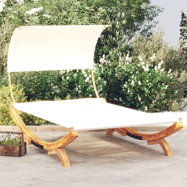 Main image of vidaXL Outdoor Double Chaise Lounge Daybed with Canopy Solid Wood Bent Cream