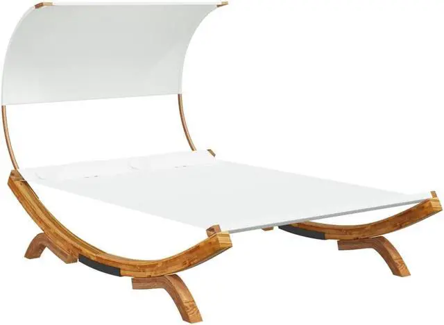 Alt view image 2 of 5 - vidaXL Outdoor Double Chaise Lounge Daybed with Canopy Solid Wood Bent Cream