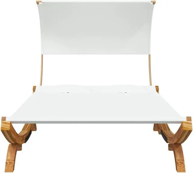 Alt view image 3 of 5 - vidaXL Outdoor Double Chaise Lounge Daybed with Canopy Solid Wood Bent Cream