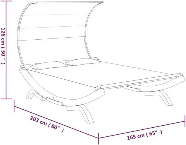 Alt view image 5 of 5 - vidaXL Outdoor Double Chaise Lounge Daybed with Canopy Solid Wood Bent Cream