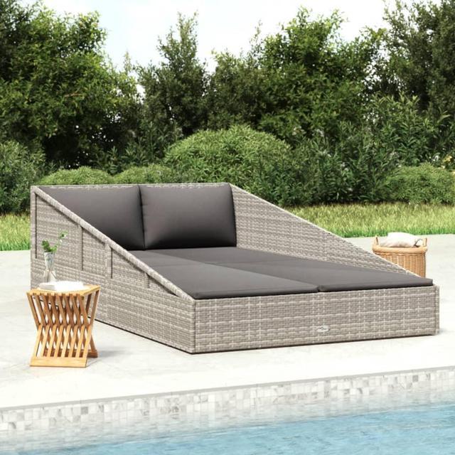 vidaXL 2-Person Sunbed with Cushion Gray Poly Rattan