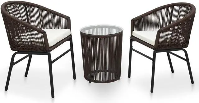 Alt view image 7 of 12 - vidaXL 3 Piece Bistro Set with Cushions PVC Rattan Brown