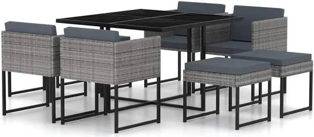 Main image of vidaXL Patio Dining Set 9 Piece Outdoor Table and Chairs Poly Rattan Gray