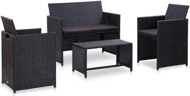 Main image of vidaXL Patio Furniture Set 4 Piece Loveseat Sofa with Cushions Poly Rattan Black