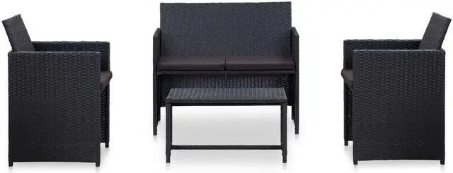 Alt view image 2 of 5 - vidaXL Patio Furniture Set 4 Piece Loveseat Sofa with Cushions Poly Rattan Black