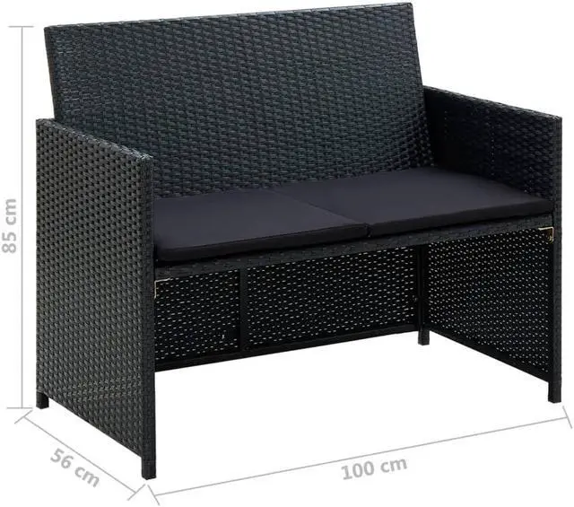 Alt view image 3 of 5 - vidaXL Patio Furniture Set 4 Piece Loveseat Sofa with Cushions Poly Rattan Black