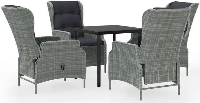 Alt view image 2 of 6 - vidaXL Patio Dining Set Outdoor Dining Set Table and Chair 5 Piece Light Gray