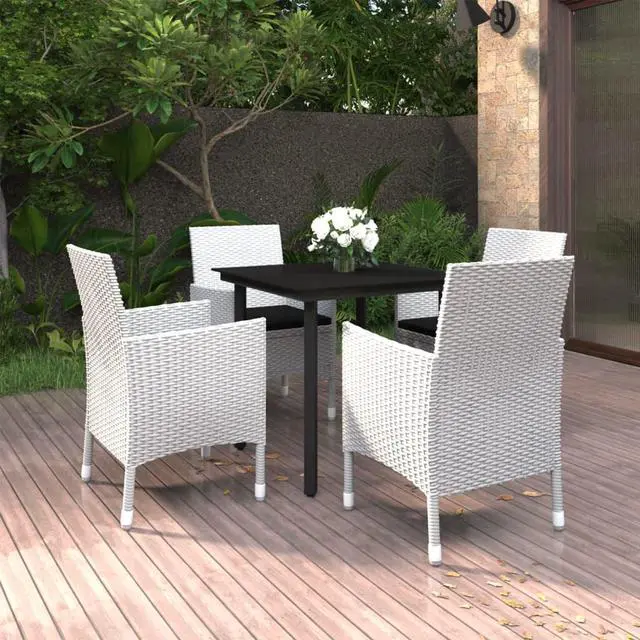 Main image of vidaXL Patio Dining Set 5 Piece with Cushions Poly Rattan and Glass Chair