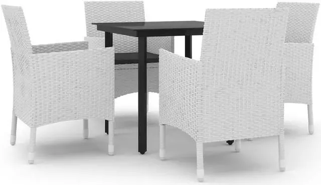 Alt view image 2 of 6 - vidaXL Patio Dining Set 5 Piece with Cushions Poly Rattan and Glass Chair