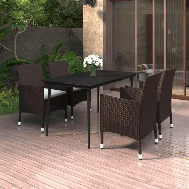 Main image of vidaXL Patio Dining Set 5 Piece with Cushions Poly Rattan and Glass Chair