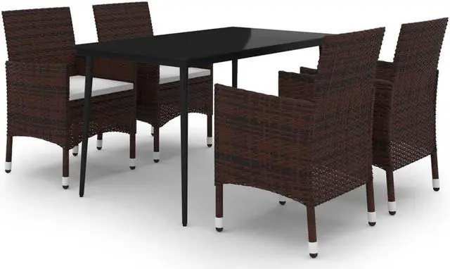 Alt view image 2 of 6 - vidaXL Patio Dining Set 5 Piece with Cushions Poly Rattan and Glass Chair