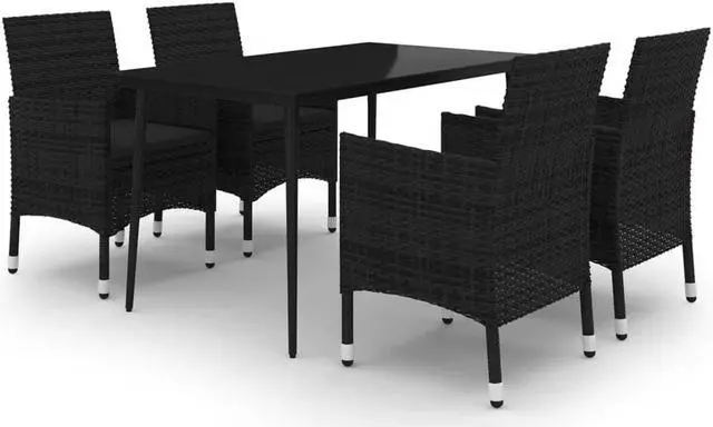 Alt view image 2 of 6 - vidaXL Patio Dining Set 5 Piece with Cushions Poly Rattan and Glass Chair