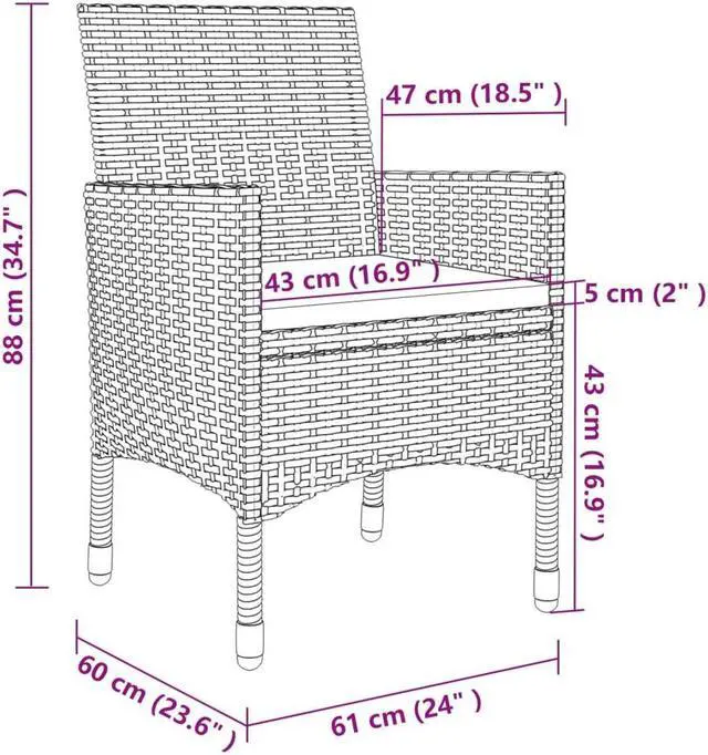 Alt view image 4 of 6 - vidaXL Patio Dining Set 5 Piece with Cushions Poly Rattan and Glass Chair