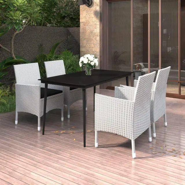 Main image of vidaXL Patio Dining Set 5 Piece with Cushions Poly Rattan and Glass Chair