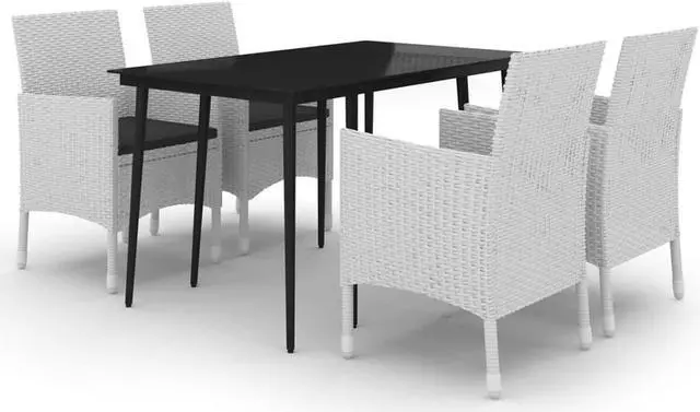 Alt view image 2 of 6 - vidaXL Patio Dining Set 5 Piece with Cushions Poly Rattan and Glass Chair
