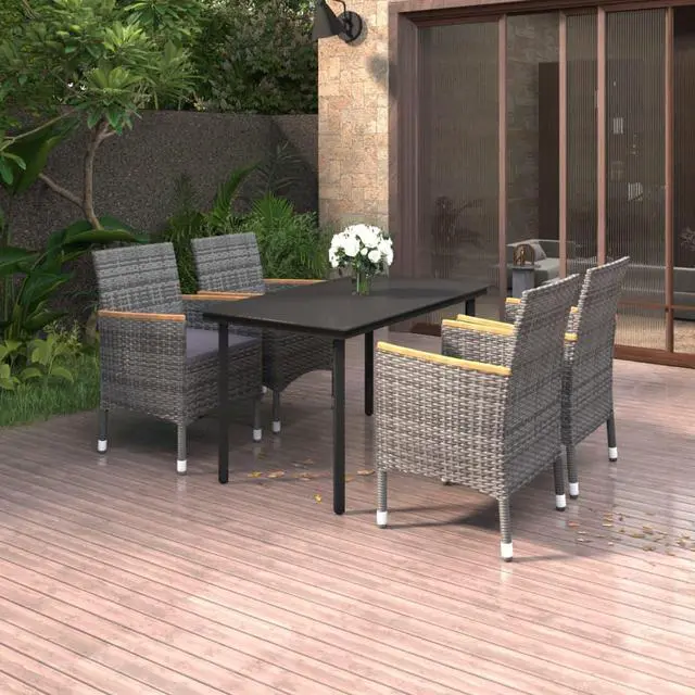Main image of vidaXL Patio Dining Set 5 Piece with Cushions Poly Rattan and Glass Chair