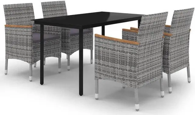 Alt view image 2 of 6 - vidaXL Patio Dining Set 5 Piece with Cushions Poly Rattan and Glass Chair