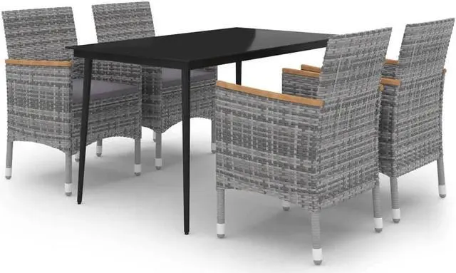 Alt view image 2 of 6 - vidaXL Patio Dining Set 5 Piece with Cushions Poly Rattan and Glass Chair