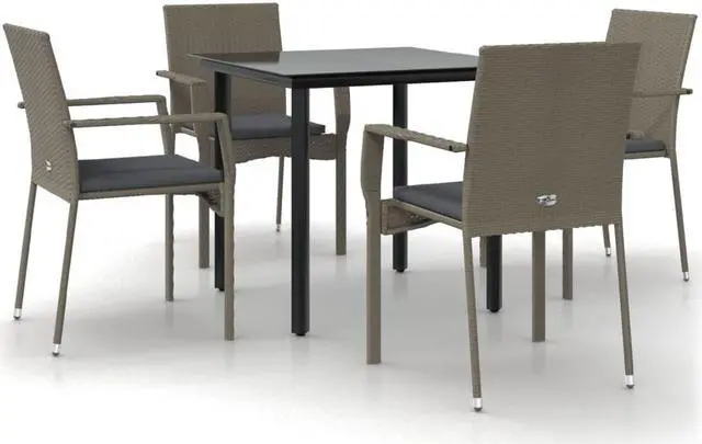 Alt view image 2 of 6 - vidaXL Patio Dining Set with Cushions Seat 5 Piece Black and Gray Poly Rattan