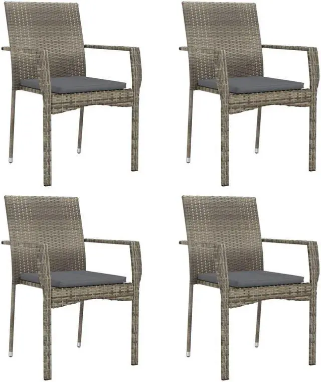 Alt view image 3 of 6 - vidaXL Patio Dining Set with Cushions Seat 5 Piece Black and Gray Poly Rattan