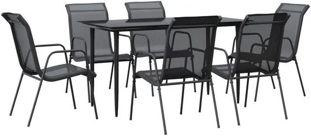 Alt view image 2 of 6 - vidaXL Patio Dining Set Outdoor Furniture 7 Piece Black Steel and Textilene