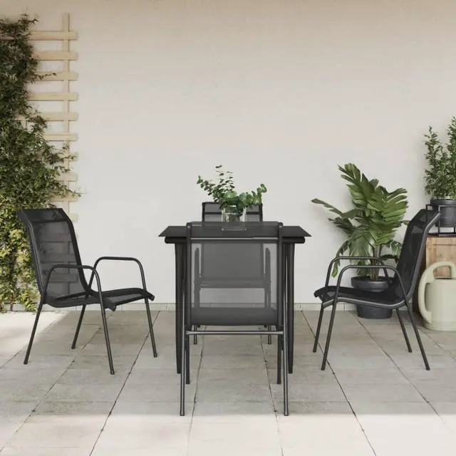 Main image of vidaXL Patio Dining Set Outdoor Furniture 5 Piece Black Steel and Textilene