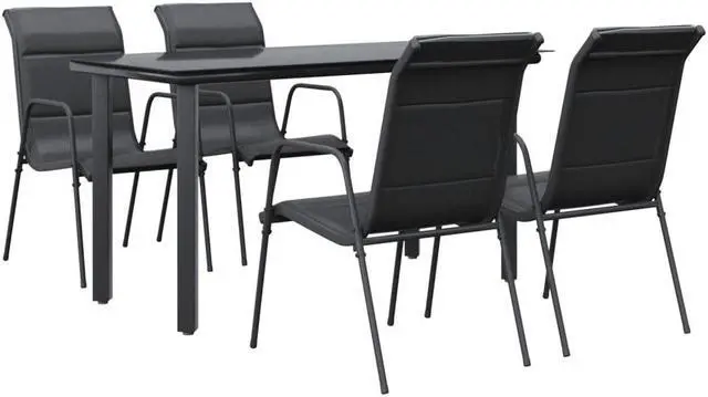 Alt view image 2 of 6 - vidaXL Patio Dining Set Outdoor Furniture 5 Piece Black Steel and Textilene