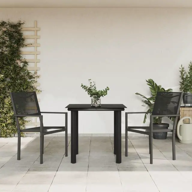 Main image of vidaXL Patio Dining Set Outdoor Furniture 3 Piece Black Steel and Textilene