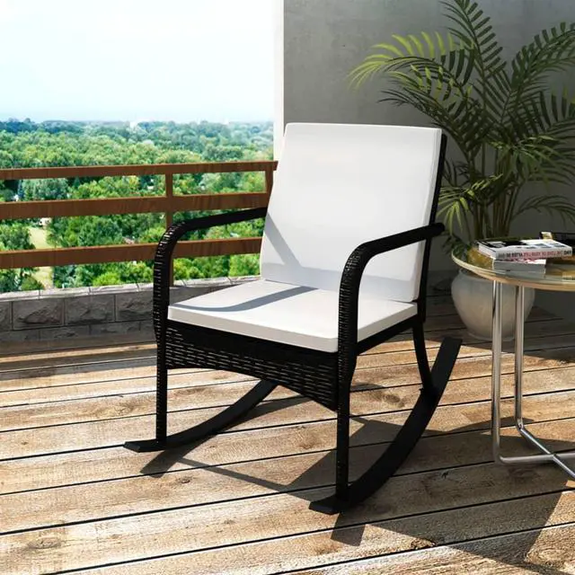 Alt view image 5 of 10 - vidaXL Outdoor Rocking Chair Black Poly Rattan