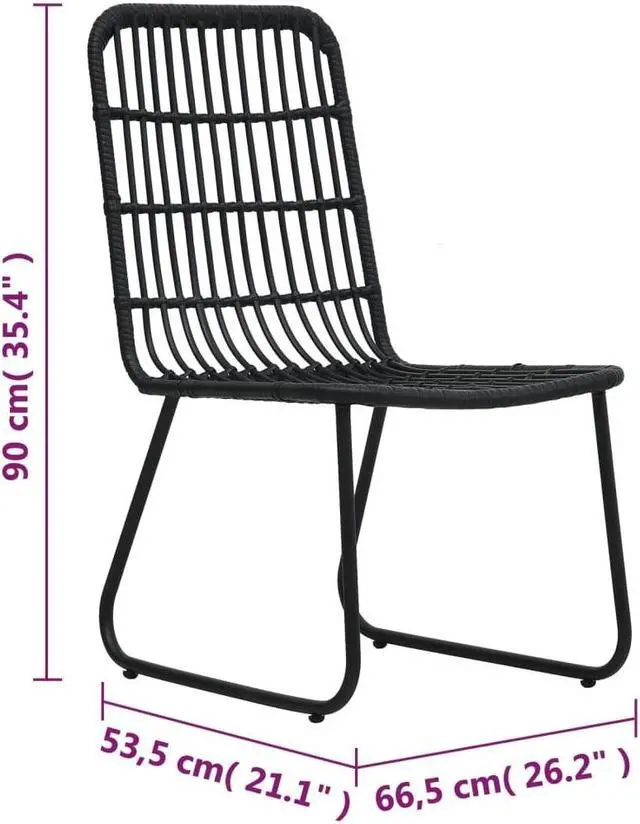 Alt view image 11 of 14 - vidaXL Garden Chair Set of 2 Black PE Rattan, Powder-Coated Steel