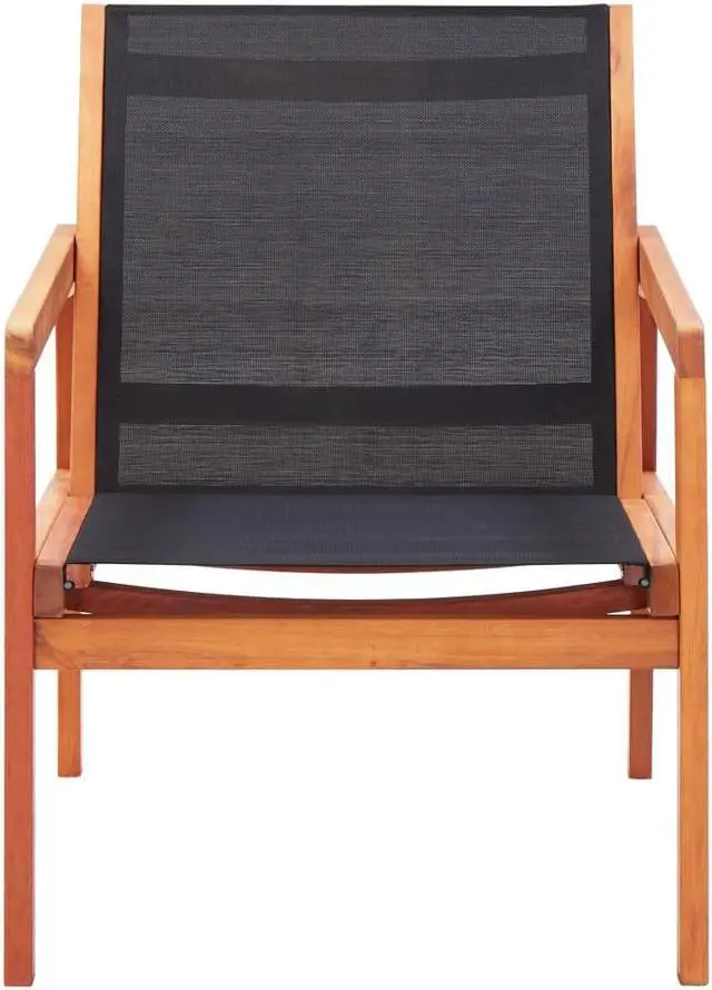 Alt view image 2 of 6 - vidaXL Chair Patio Chair with Armrest Black Solid Wood Eucalyptus and Textilene
