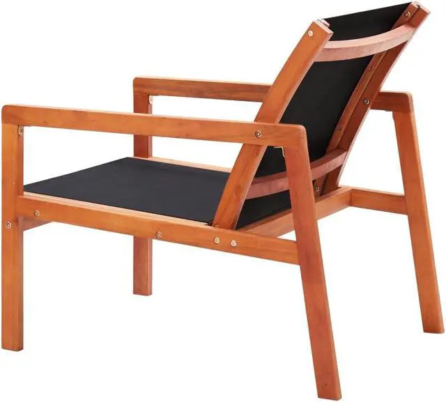 Alt view image 4 of 6 - vidaXL Chair Patio Chair with Armrest Black Solid Wood Eucalyptus and Textilene