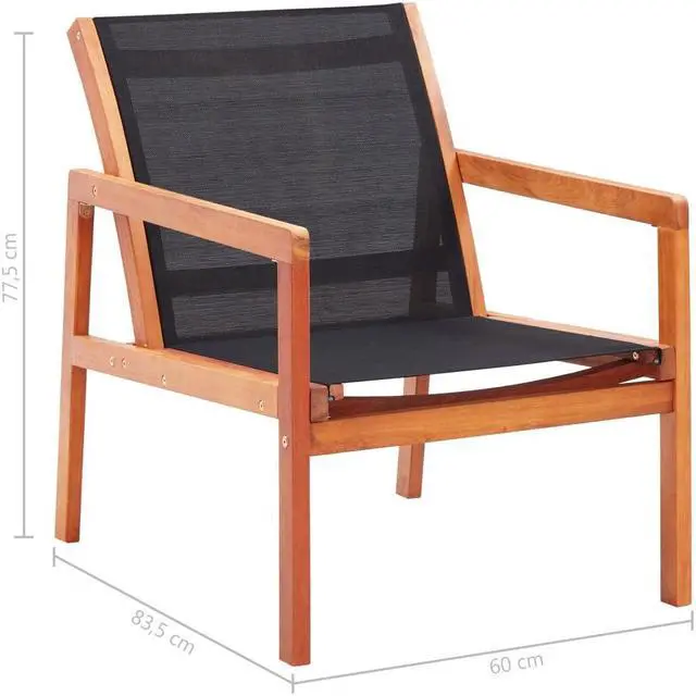 Alt view image 6 of 6 - vidaXL Chair Patio Chair with Armrest Black Solid Wood Eucalyptus and Textilene