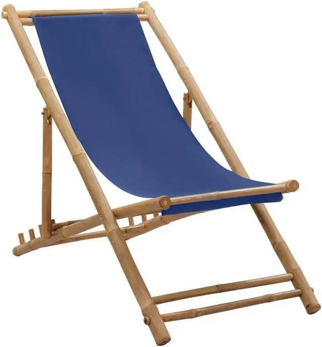 Alt view image 11 of 16 - vidaXL Deck Chair Bamboo and Canvas Navy Blue