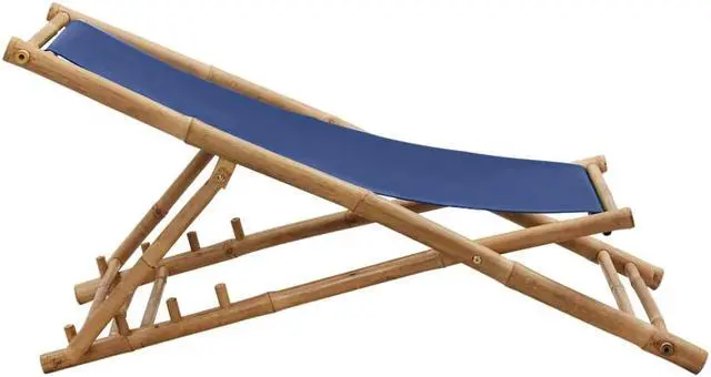 Alt view image 12 of 16 - vidaXL Deck Chair Bamboo and Canvas Navy Blue